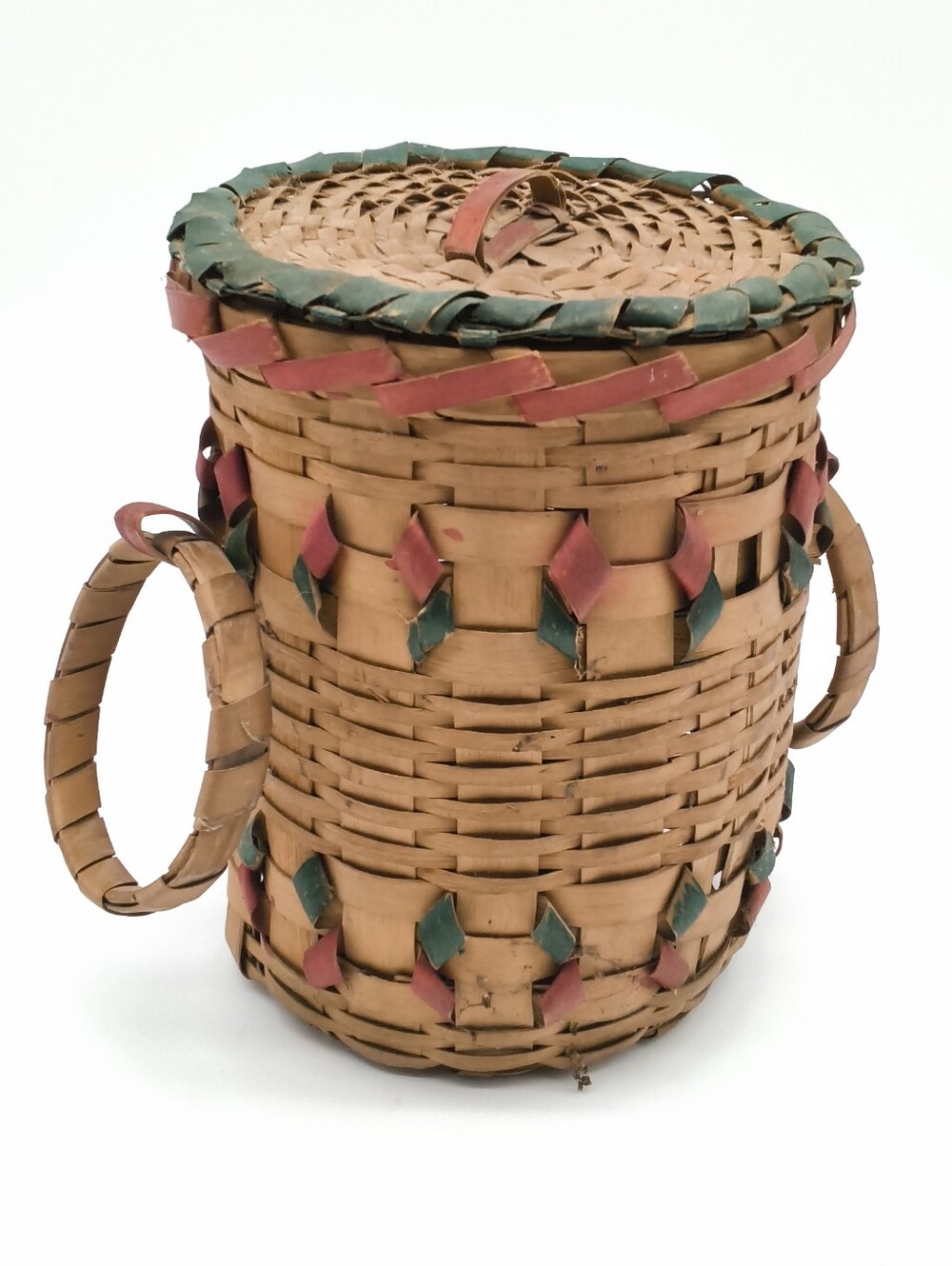 Vintage Northeast Woodland Style Fancy Basket - Wood Splint Lidded Basket